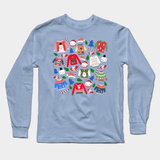 Christmas Sweaters_Blue Background Long Sleeve T-Shirt